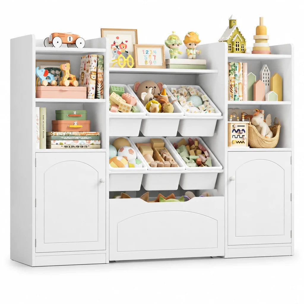 Aufbewahrungsmöbel für Kinder mit 6 Boxen und Schublade, 140 cm Lilla Kids