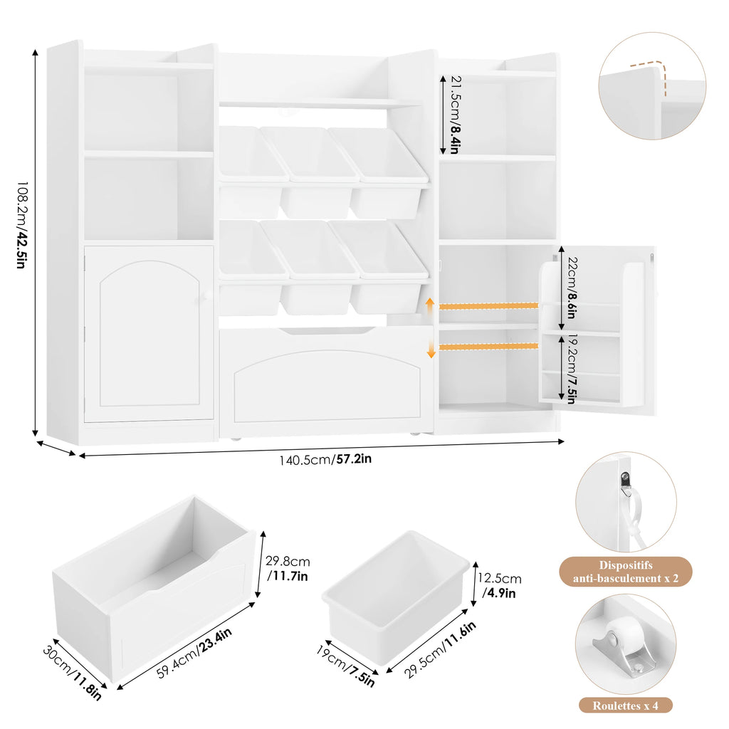 Aufbewahrungsmöbel für Kinder mit 6 Boxen und Schublade, 140 cm Lilla Kids