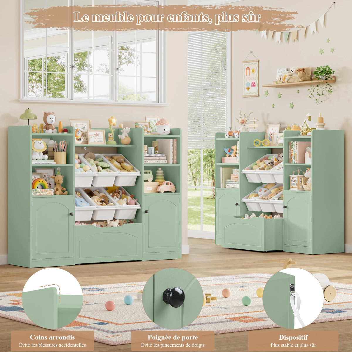 Aufbewahrungsmöbel für Kinder mit 6 Boxen und Schublade, 140 cm Lilla Kids