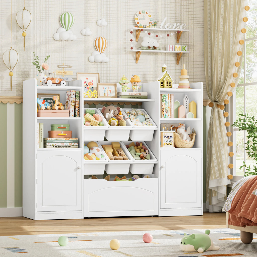 Aufbewahrungsmöbel für Kinder mit 6 Boxen und Schublade, 140 cm Lilla Kids