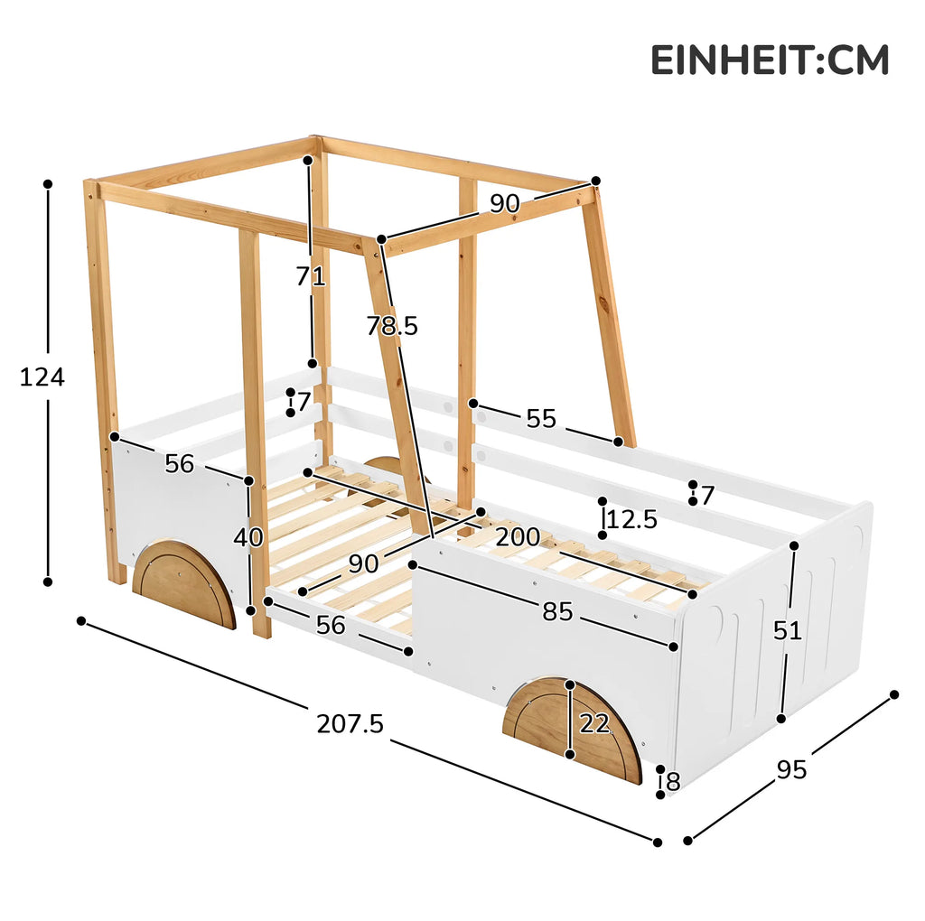 Autobett für Kinder aus Kiefer 90x200 Lilla Kids