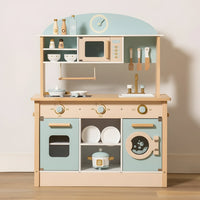 Blaue Kinderküche aus Holz mit Mikrowelle und Backofen Lilla Kids