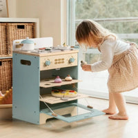 Blaue Kinderküche aus Holz mit transparentem Backofen Lilla Kids