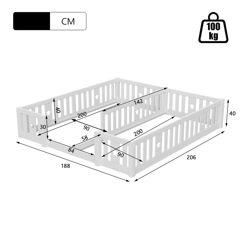 Bodenbett für 2 mit Rausfallschutz Stern 90x200 Lilla Kids