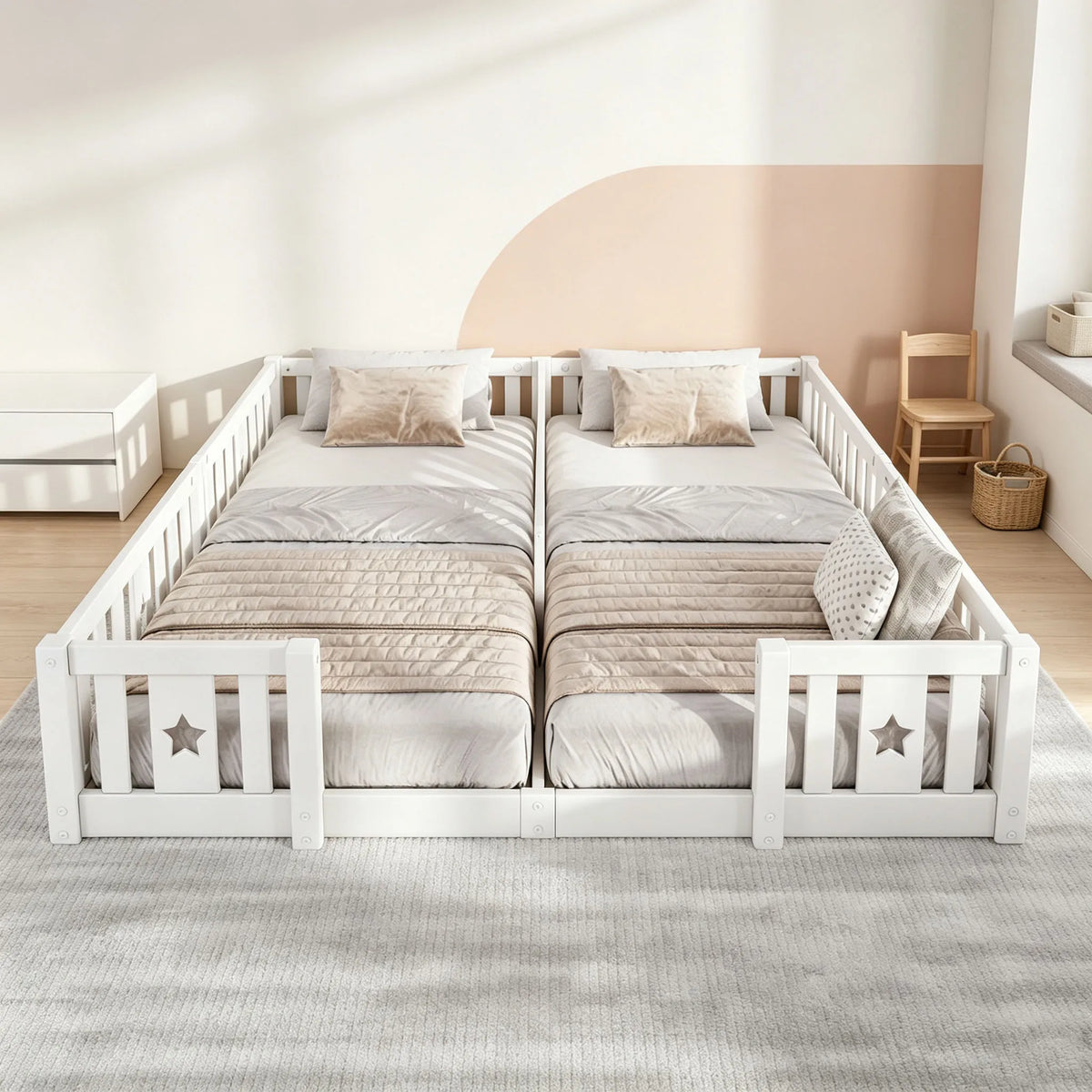 Bodenbett für 2 mit Rausfallschutz Stern 90x200 Lilla Kids
