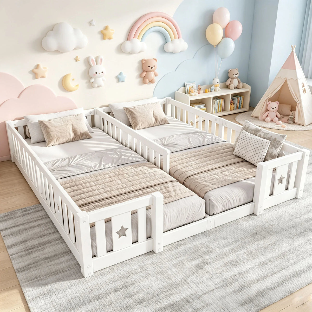 Bodenbett für 2 mit Rausfallschutz Stern 90x200 Lilla Kids