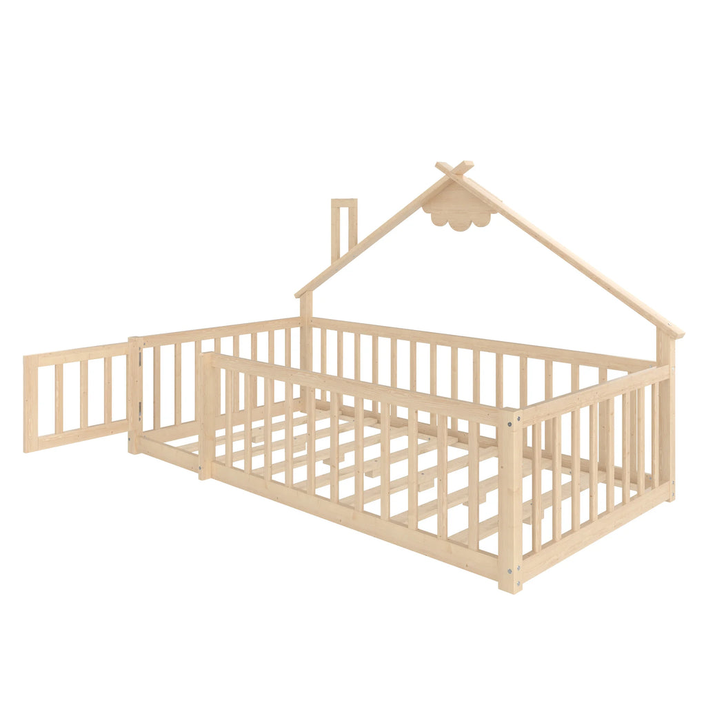 Bodenbett-Hausbett aus Kiefer in Natur 90x190 Lilla Kids