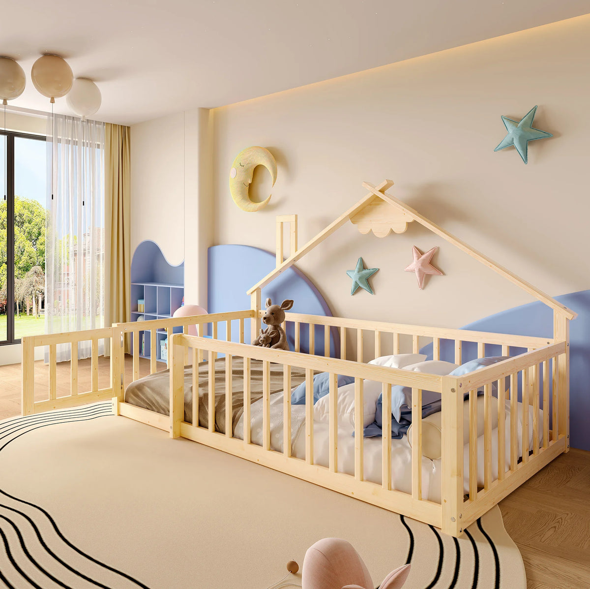 Bodenbett-Hausbett aus Kiefer in Natur 90x190 Lilla Kids