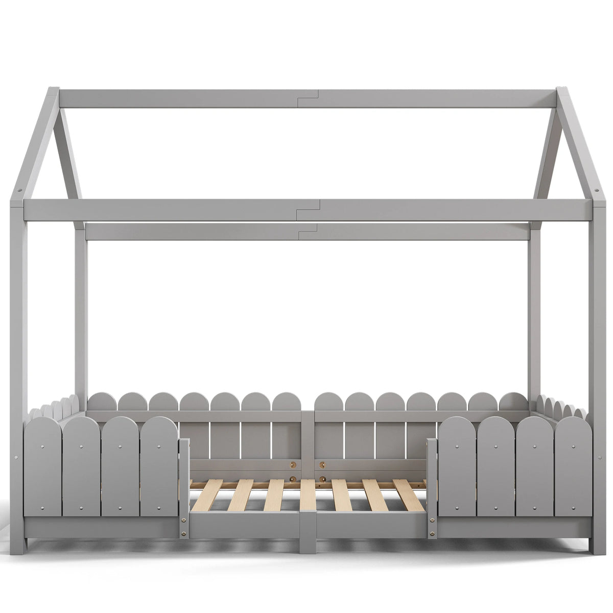 Bodenbett-Hausbett mit Dach und Schutzgittern 90x200 Lilla Kids