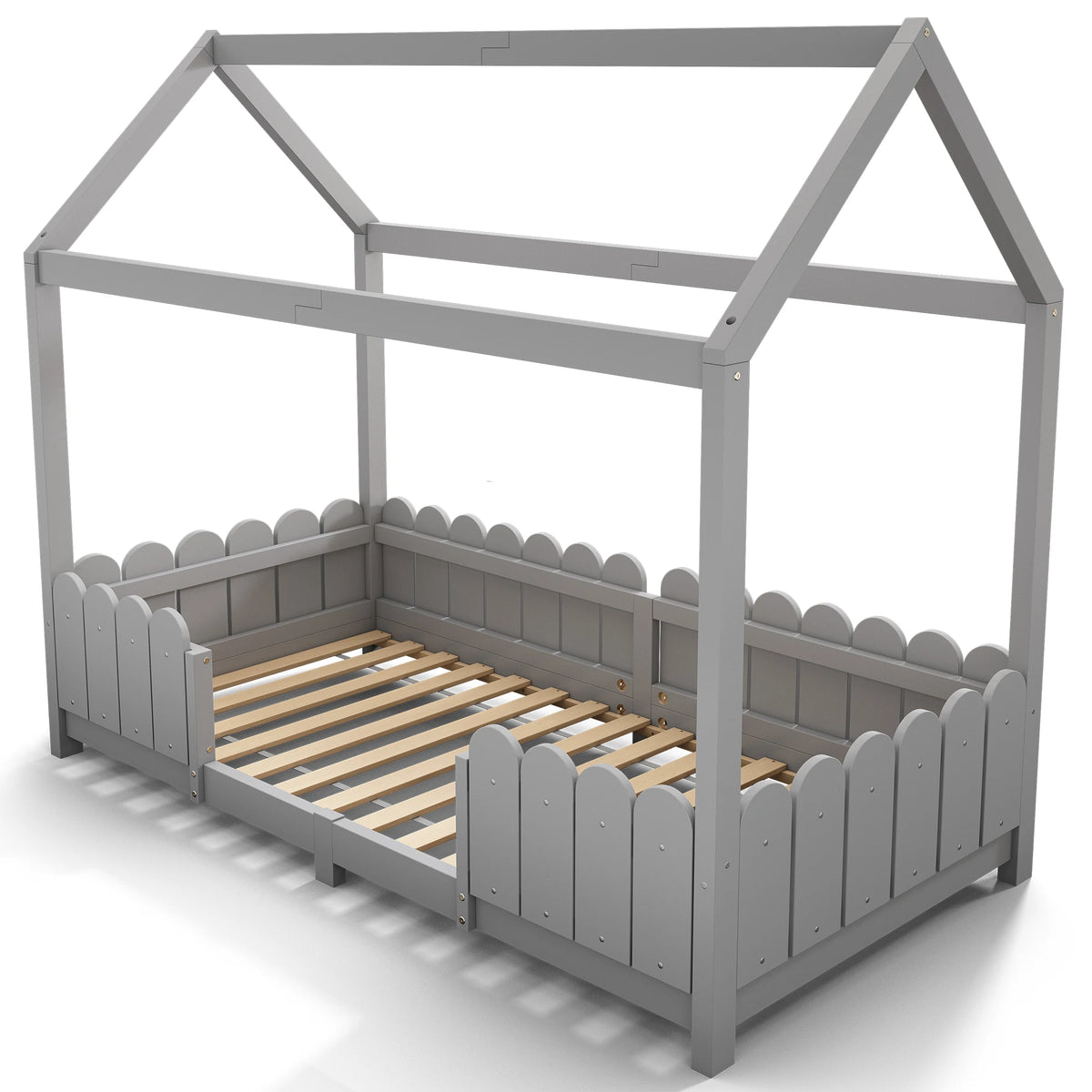 Bodenbett-Hausbett mit Dach und Schutzgittern 90x200 Lilla Kids