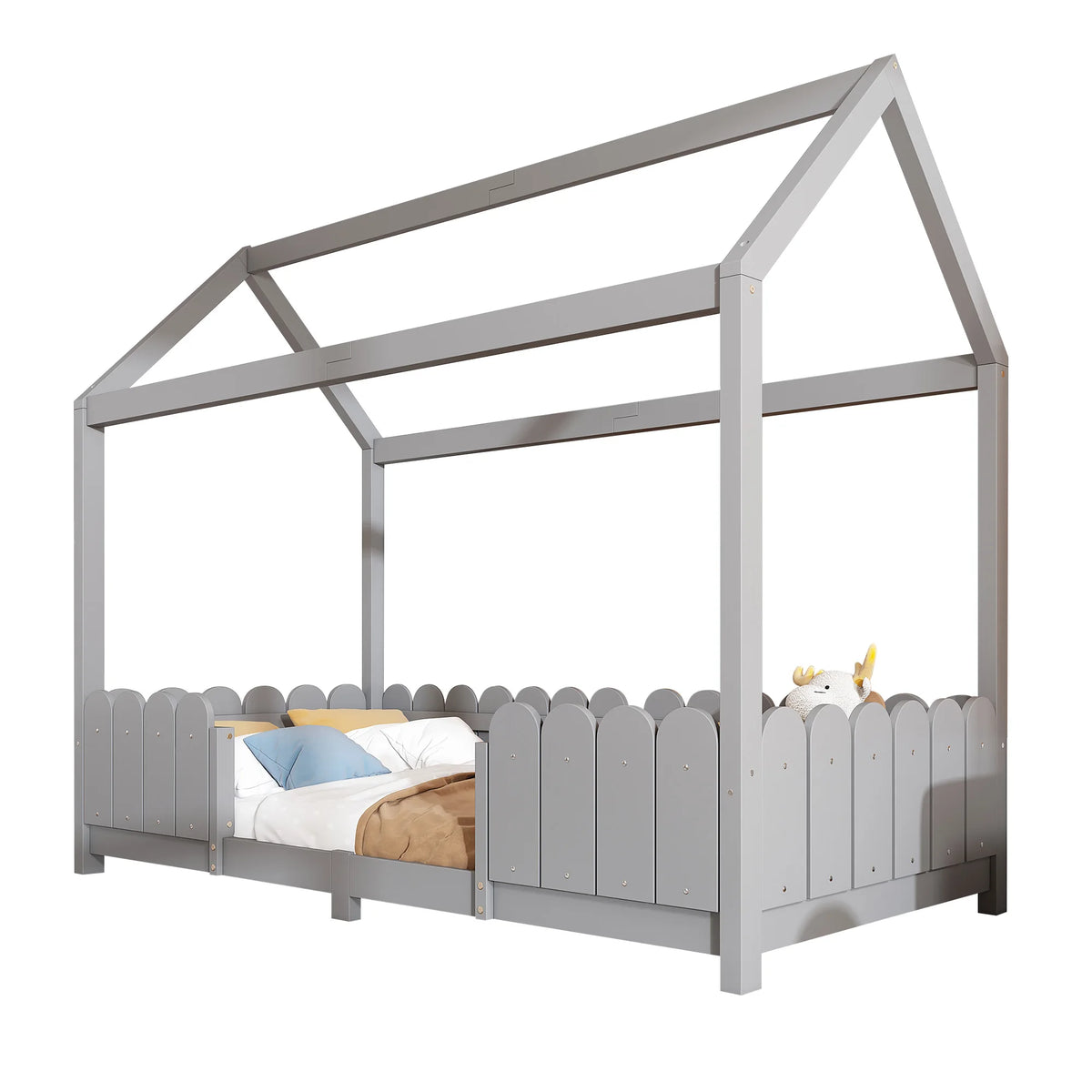 Bodenbett-Hausbett mit Dach und Schutzgittern 90x200 Lilla Kids