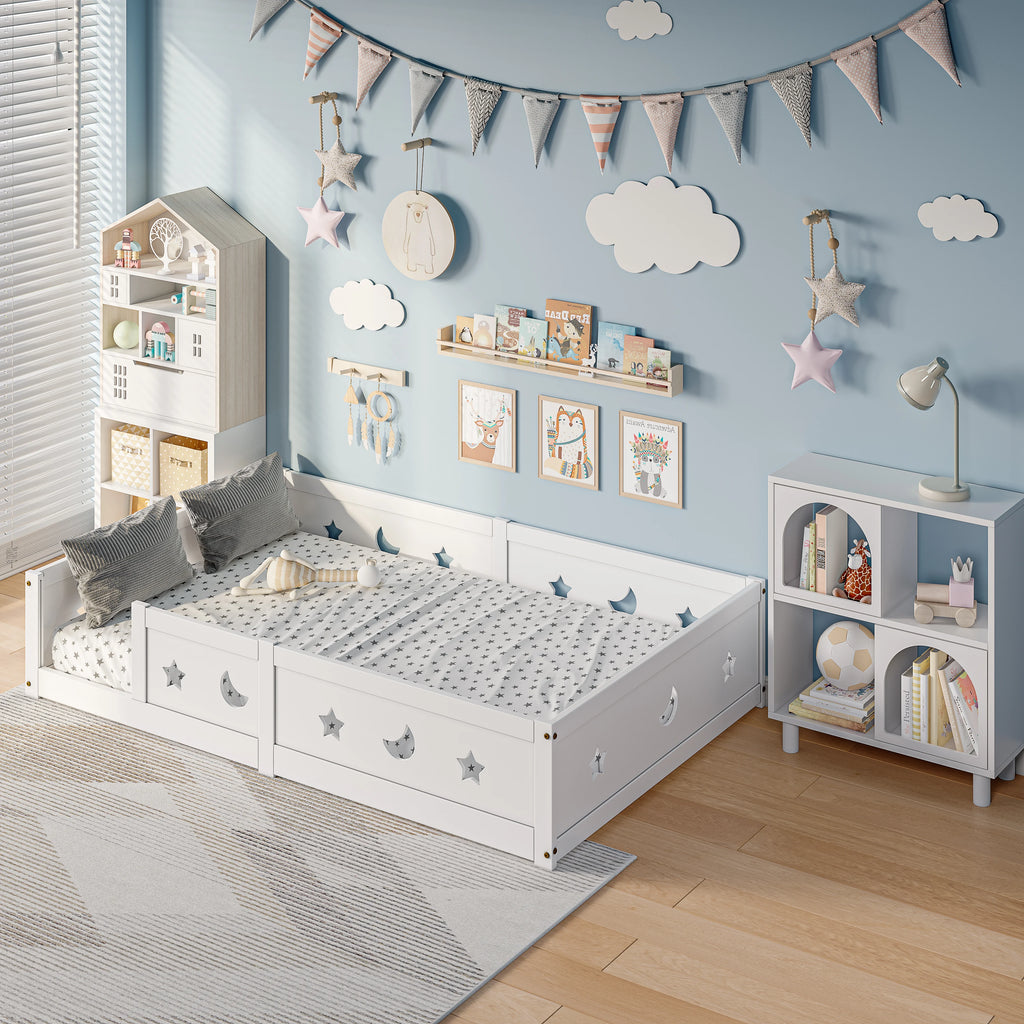 Bodenbett mit Rausfallschutz Mond und Stern 140x200 Lilla Kids