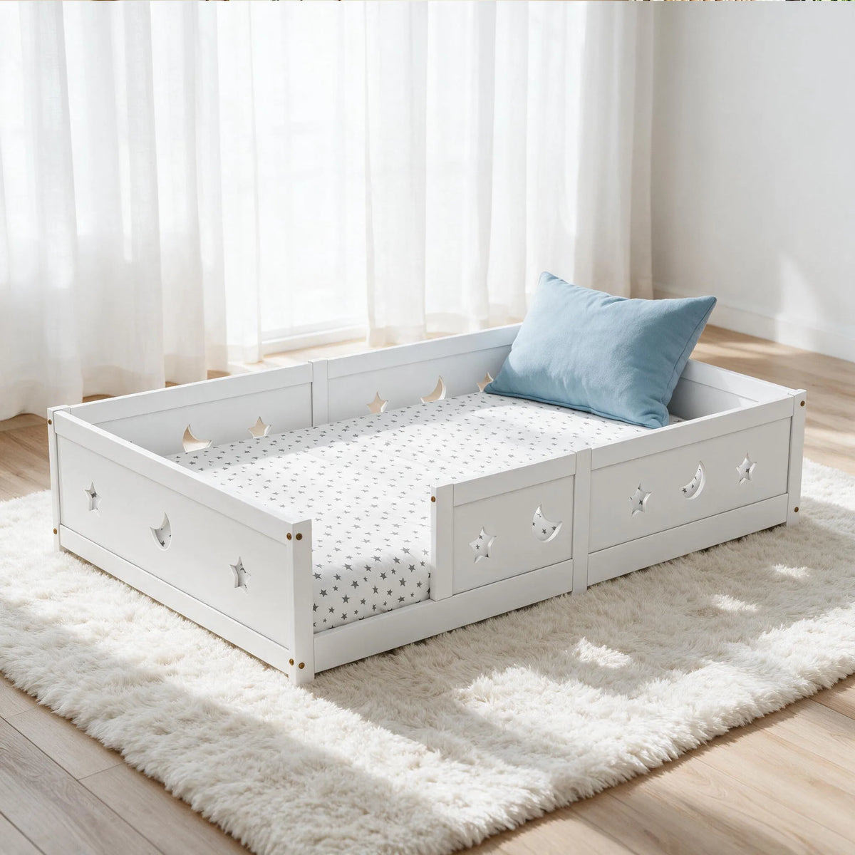 Bodenbett mit Rausfallschutz Mond und Stern 140x200 Lilla Kids