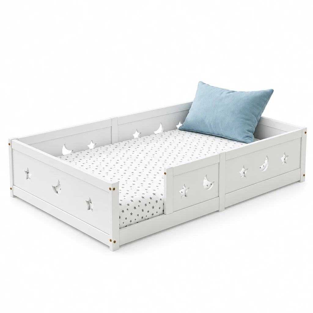 Bodenbett mit Rausfallschutz Mond und Stern 140x200 Lilla Kids
