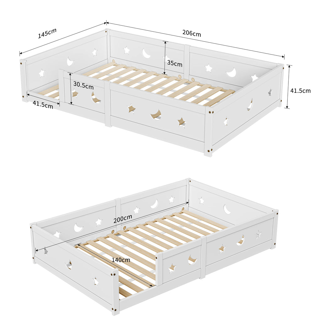 Bodenbett mit Rausfallschutz Mond und Stern 140x200 Lilla Kids