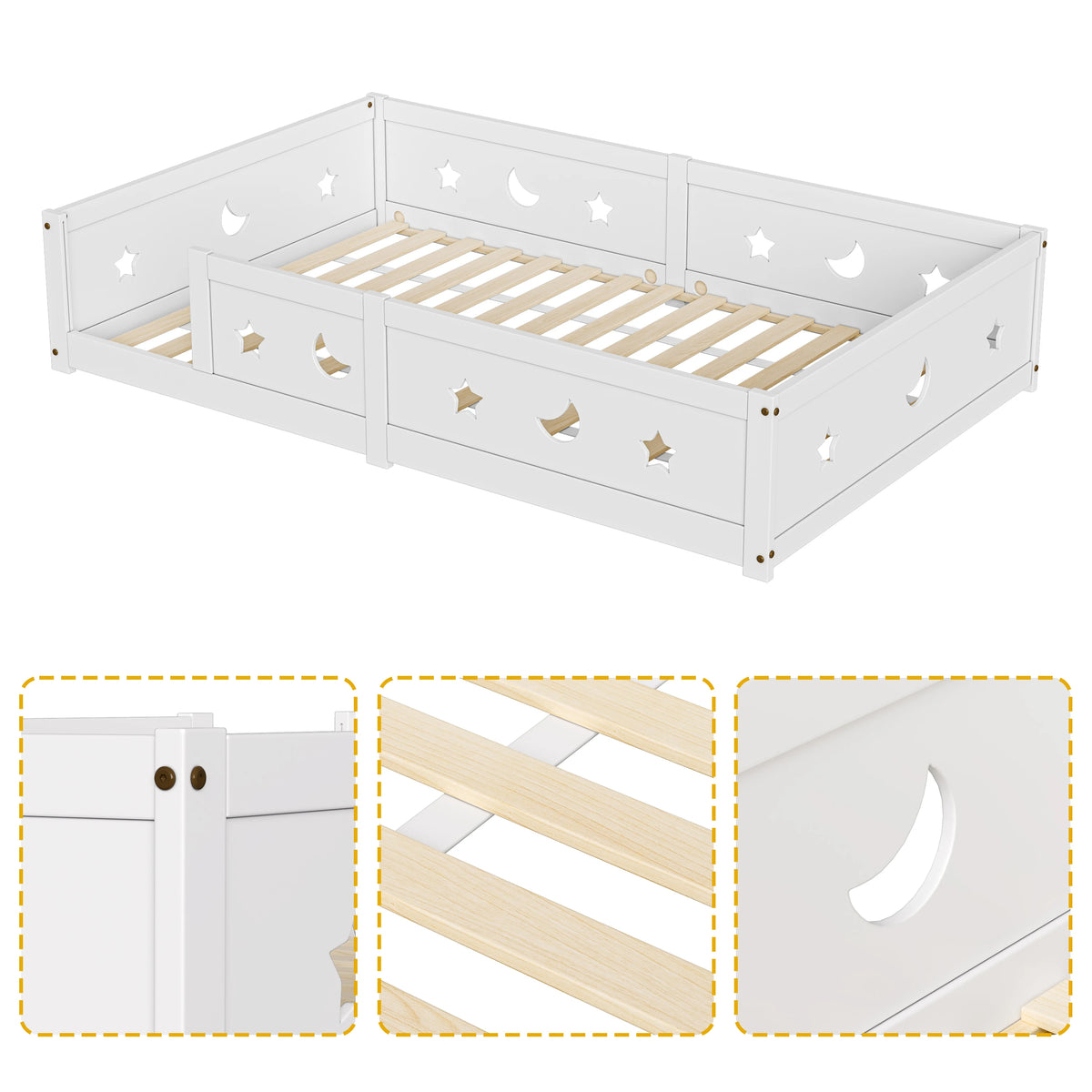 Bodenbett mit Rausfallschutz Mond und Stern 140x200 Lilla Kids