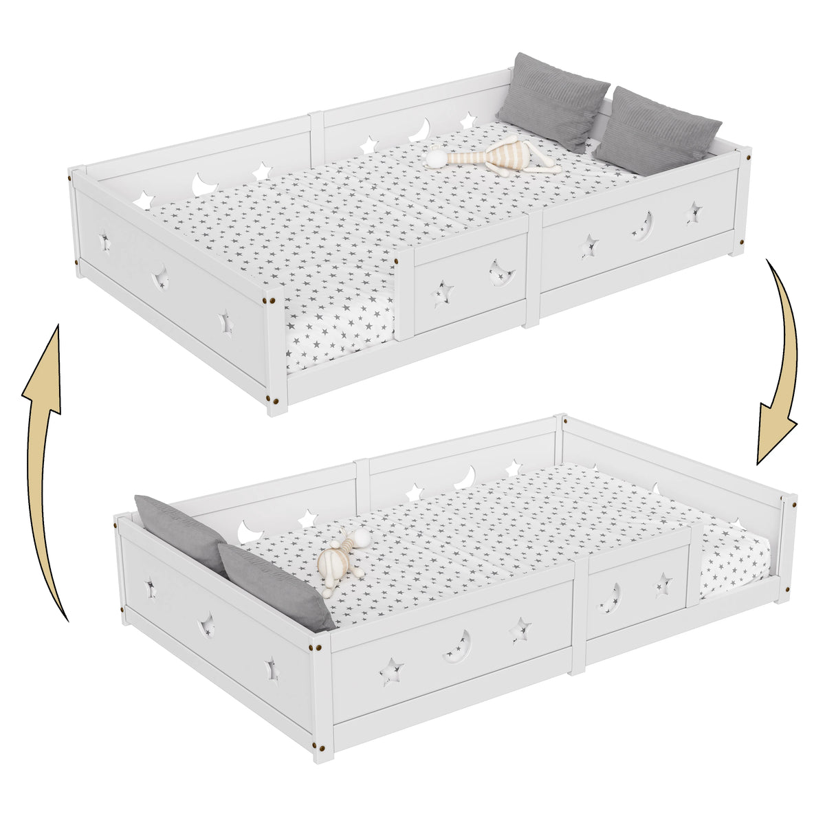 Bodenbett mit Rausfallschutz Mond und Stern 140x200 Lilla Kids