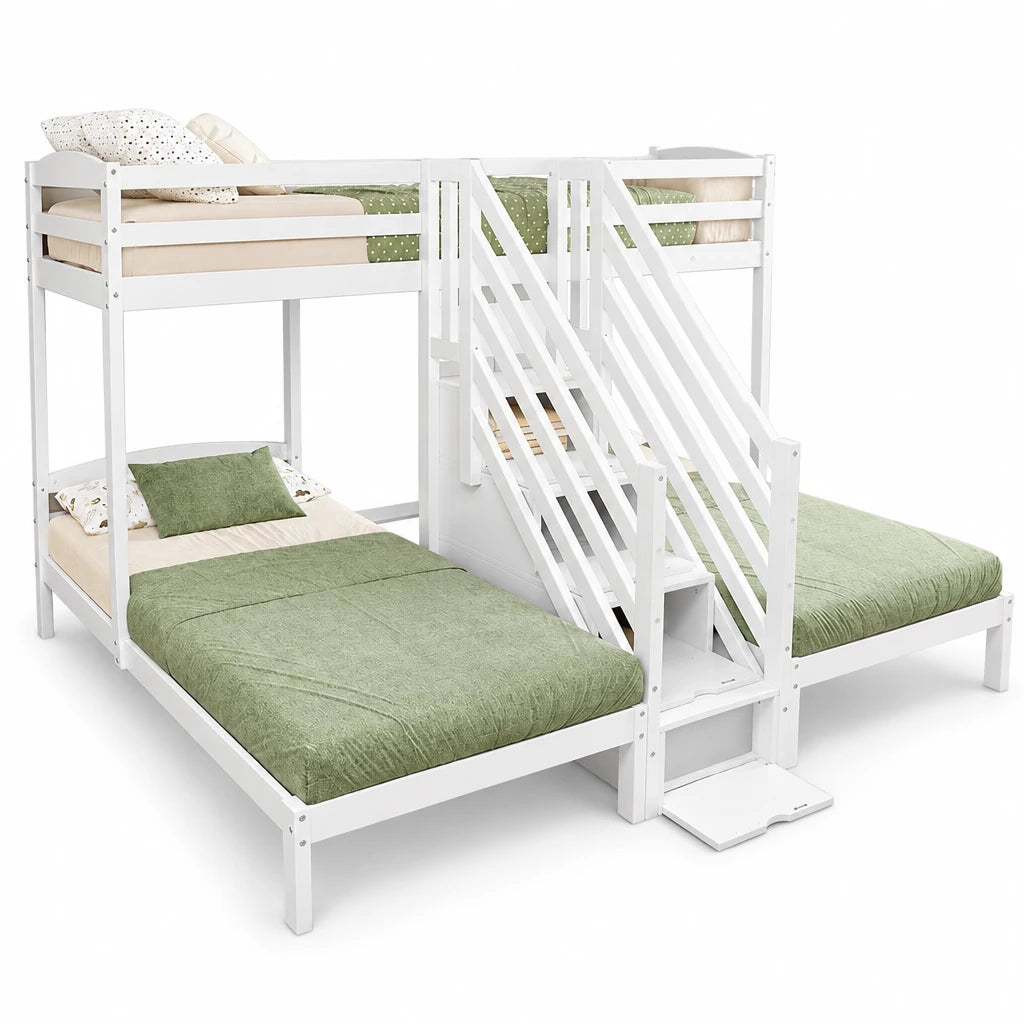 Dreifach-Hochbett mit Leiter, Schubladen und Schutzgitter Lilla Kids