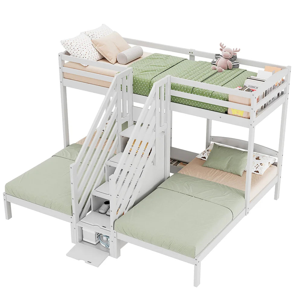 Dreifach-Hochbett mit Leiter, Schubladen und Schutzgitter Lilla Kids