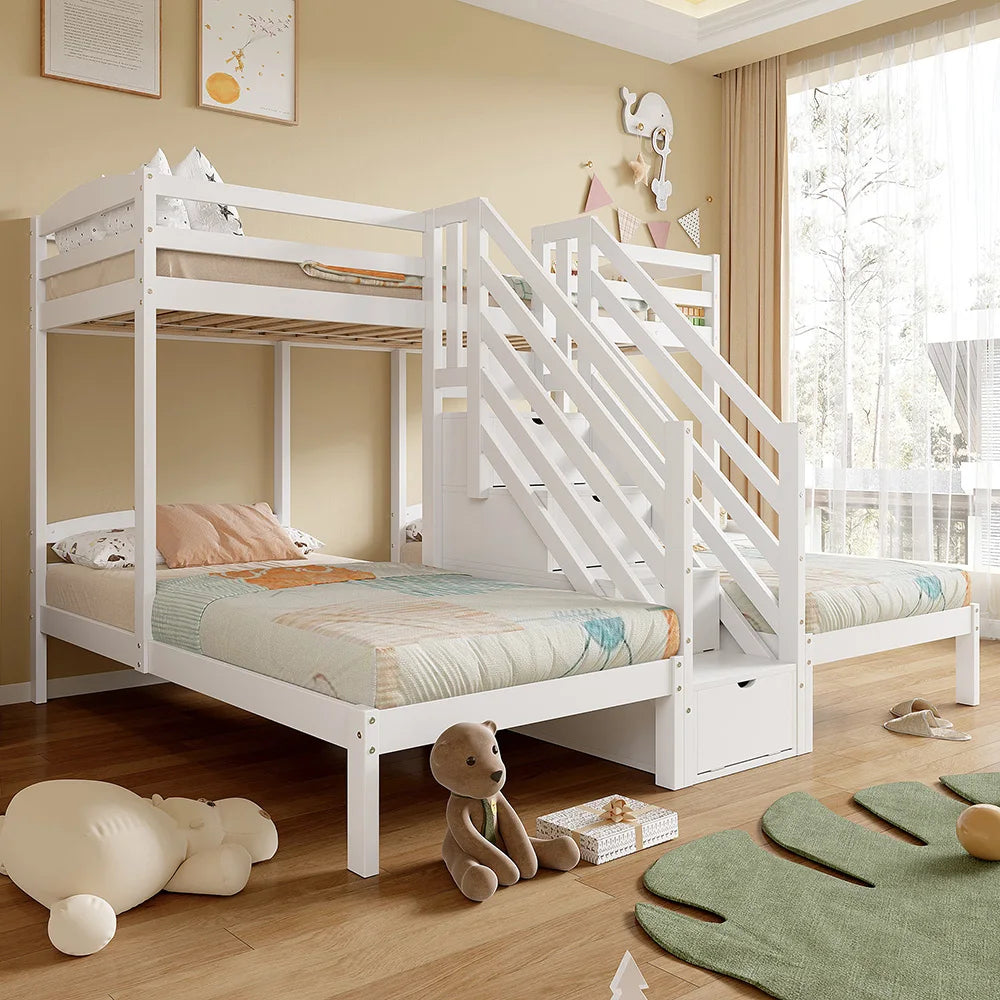 Dreifach-Hochbett mit Leiter, Schubladen und Schutzgitter Lilla Kids