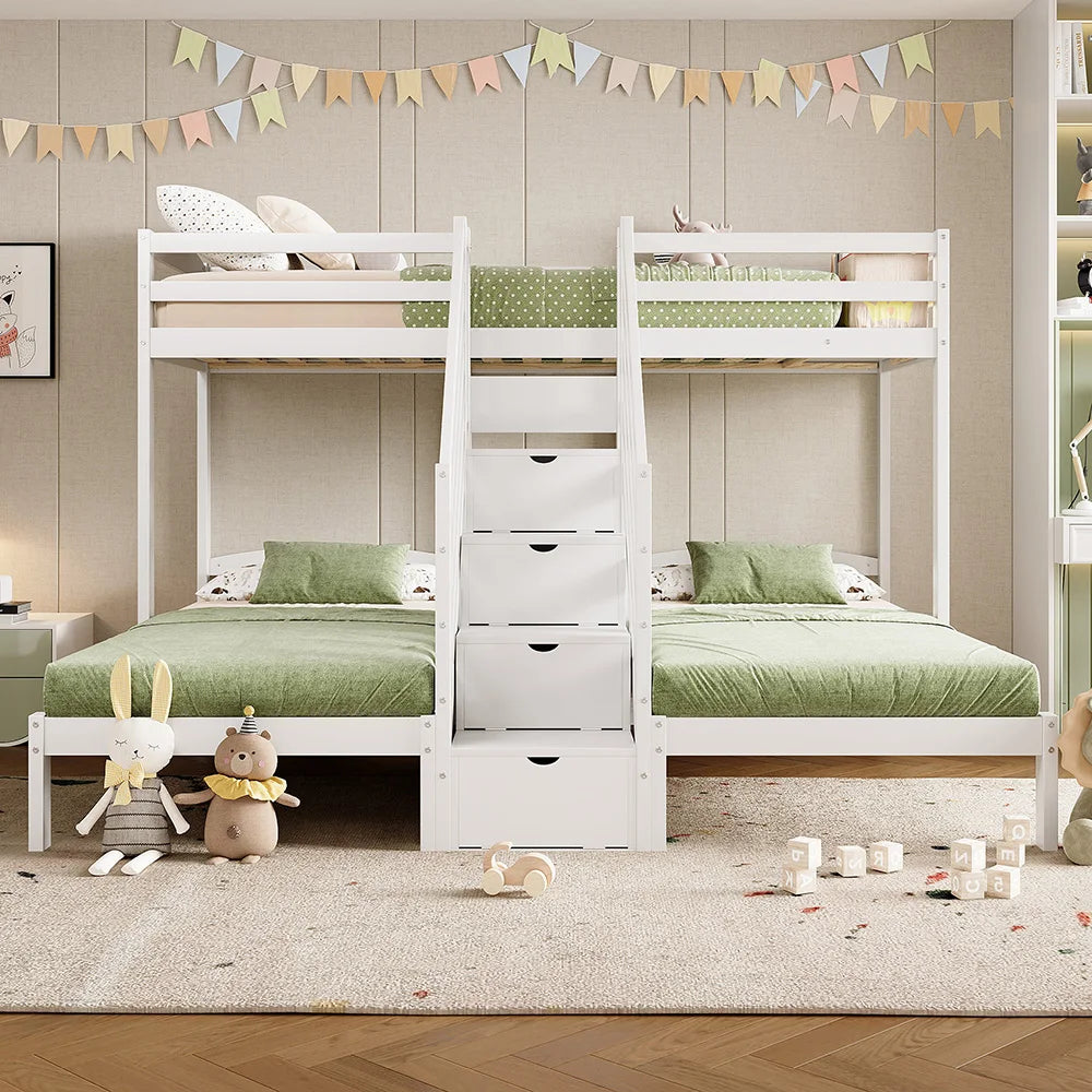 Dreifach-Hochbett mit Leiter, Schubladen und Schutzgitter Lilla Kids