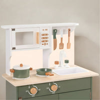 Dunkelgrüne Kinderküche aus Holz mit Backofen Lilla Kids