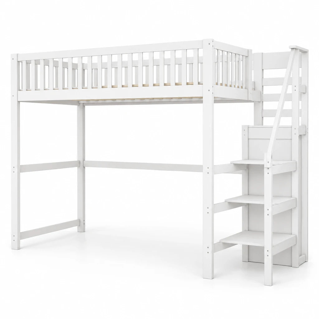Etagenbett 140x200 mit Treppe, Regal und Kleiderschrank Lilla Kids