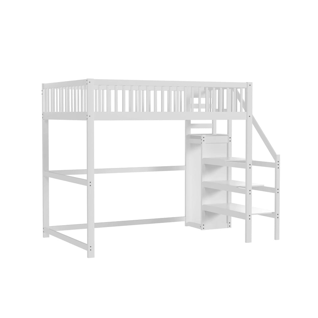 Etagenbett 140x200 mit Treppe, Regal und Kleiderschrank Lilla Kids