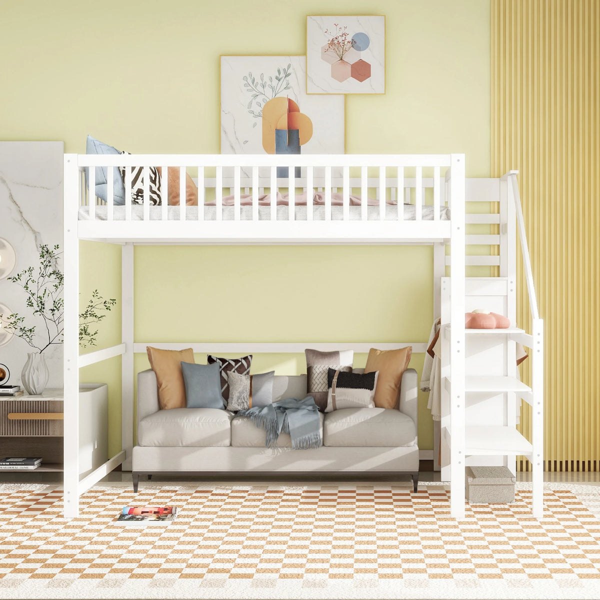 Etagenbett 140x200 mit Treppe, Regal und Kleiderschrank Lilla Kids