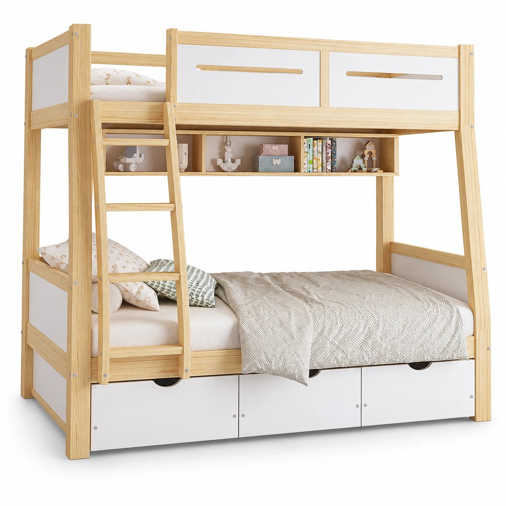 Etagenbett 90x200 und 120x200 mit 3 Schubladen Lilla Kids