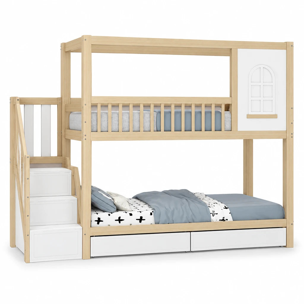 Etagenbett-Hausbett aus Kiefer mit Schubladen Lilla Kids