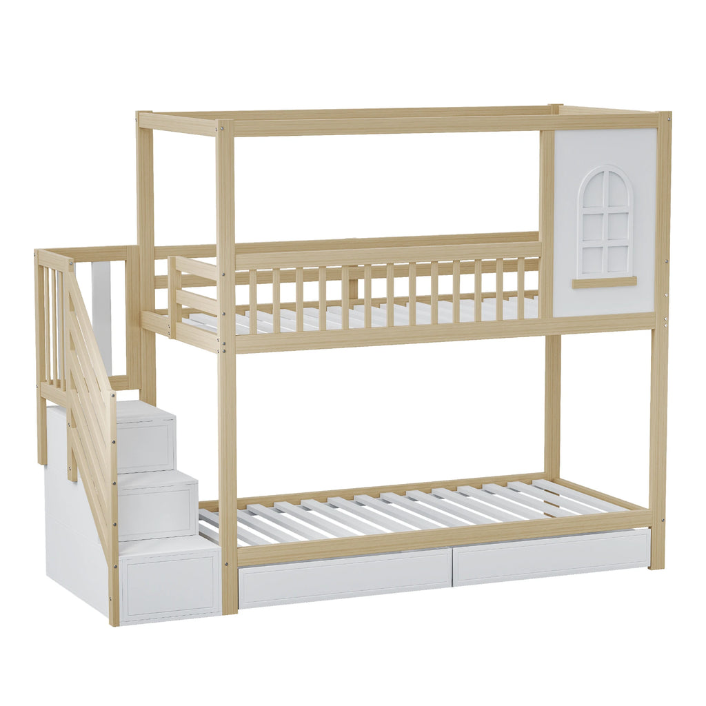 Etagenbett-Hausbett aus Kiefer mit Schubladen Lilla Kids