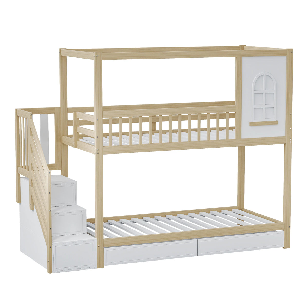 Etagenbett-Hausbett aus Kiefer mit Schubladen Lilla Kids