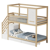 Etagenbett-Hausbett aus Kiefer mit Schubladen Lilla Kids
