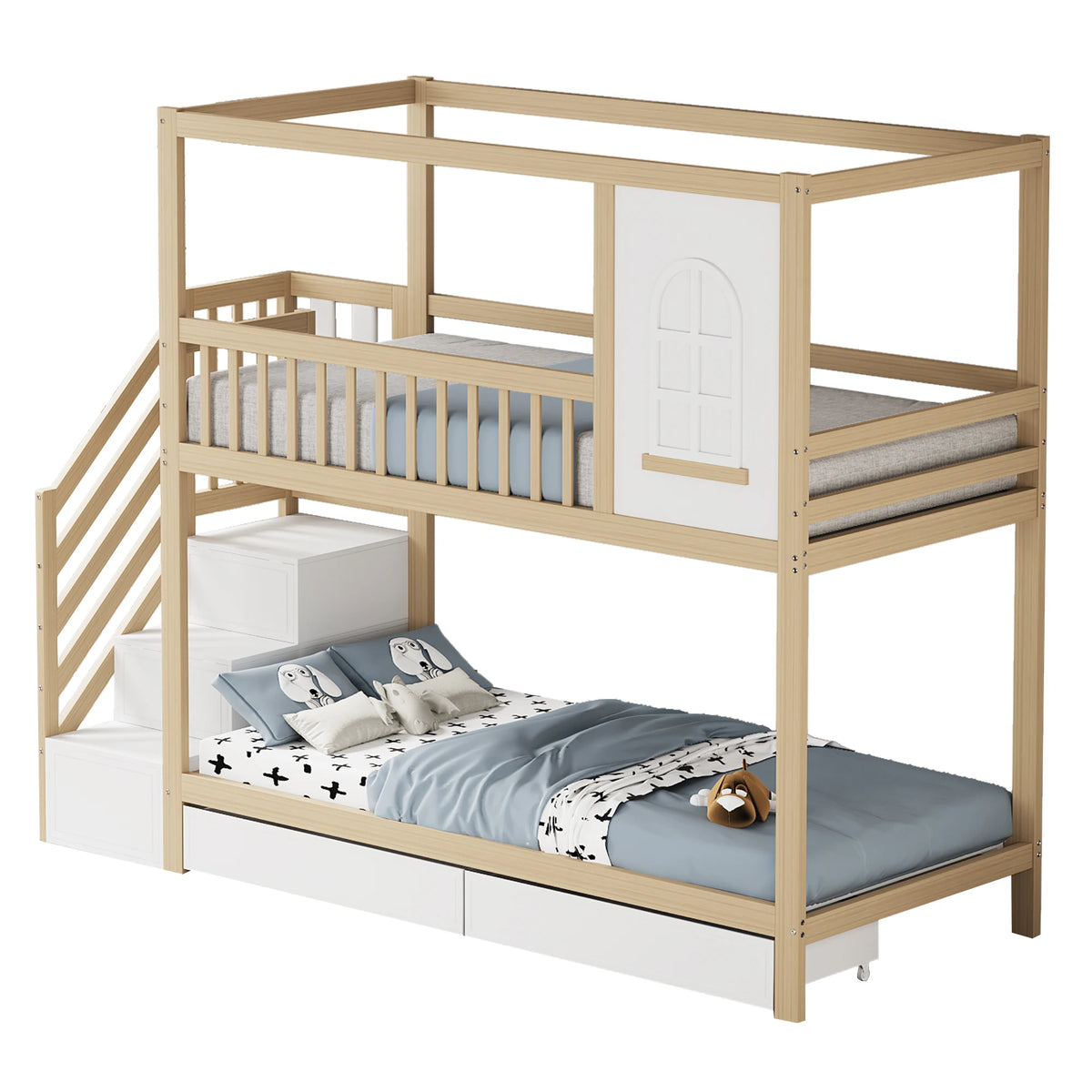 Etagenbett-Hausbett aus Kiefer mit Schubladen Lilla Kids