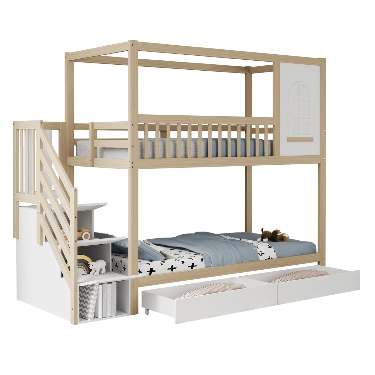 Etagenbett-Hausbett aus Kiefer mit Schubladen Lilla Kids