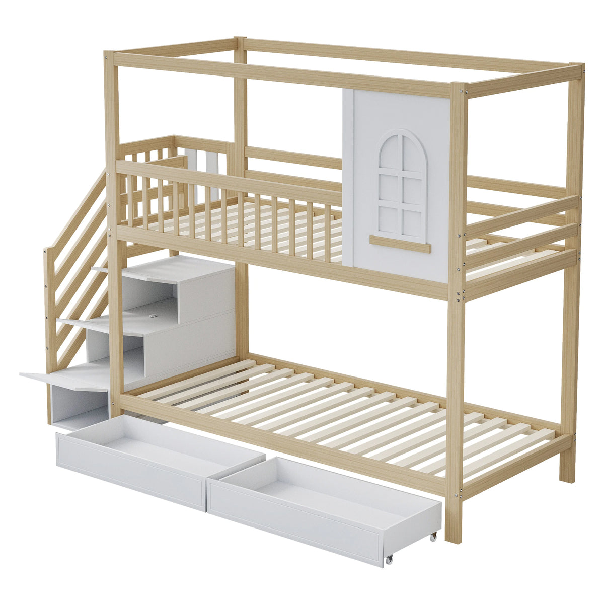 Etagenbett-Hausbett aus Kiefer mit Schubladen Lilla Kids