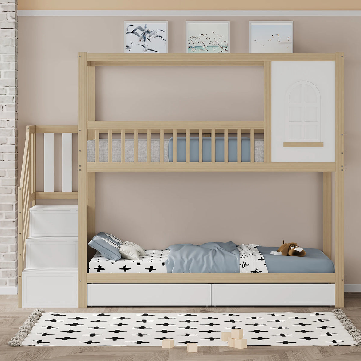 Etagenbett-Hausbett aus Kiefer mit Schubladen Lilla Kids