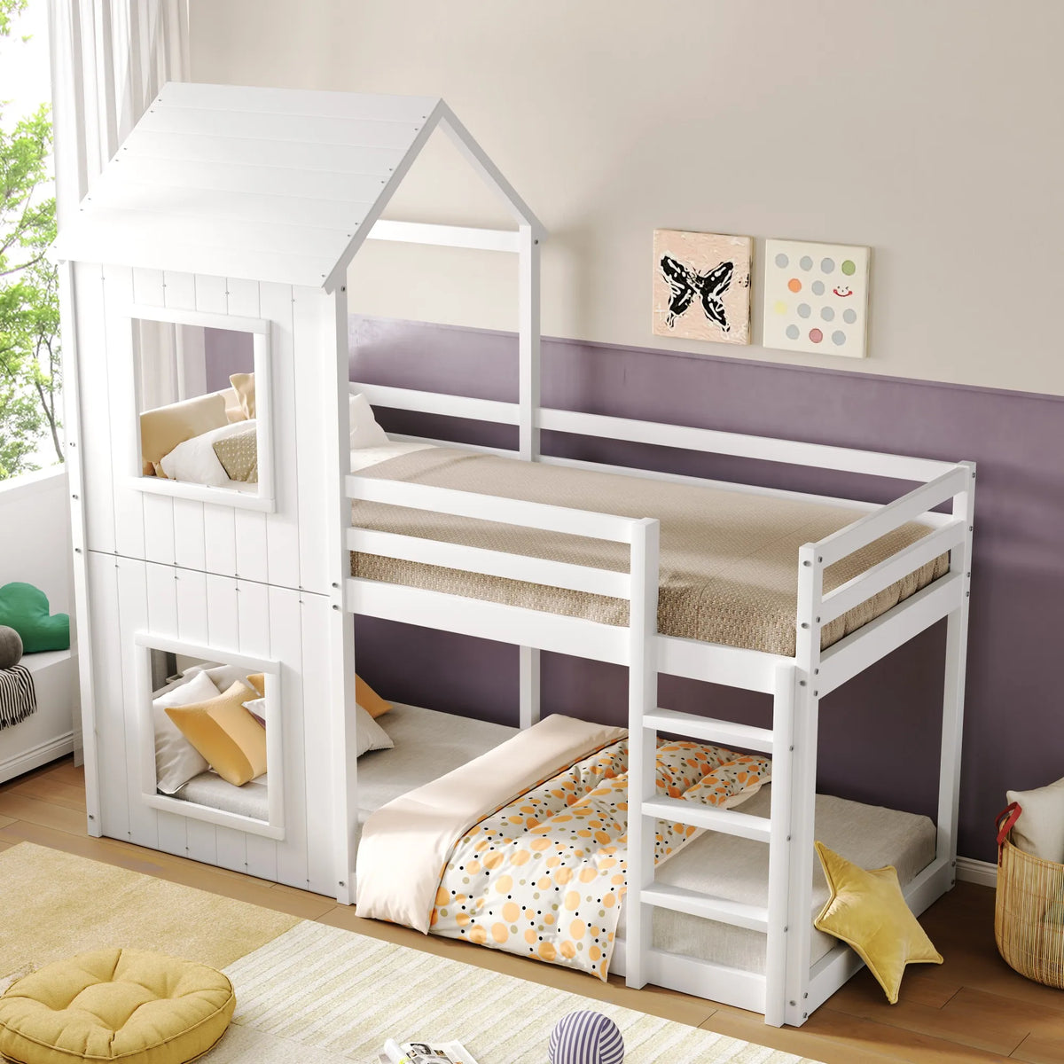 Etagenbett-Hausbett mit Dach für Mädchen und Jungen 90x200 Lilla Kids
