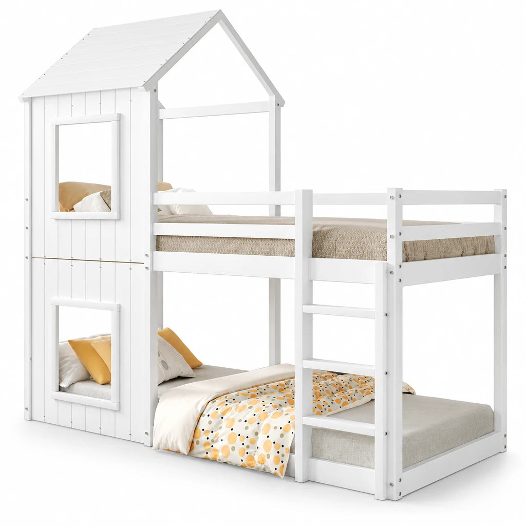Etagenbett-Hausbett mit Dach für Mädchen und Jungen 90x200 Lilla Kids