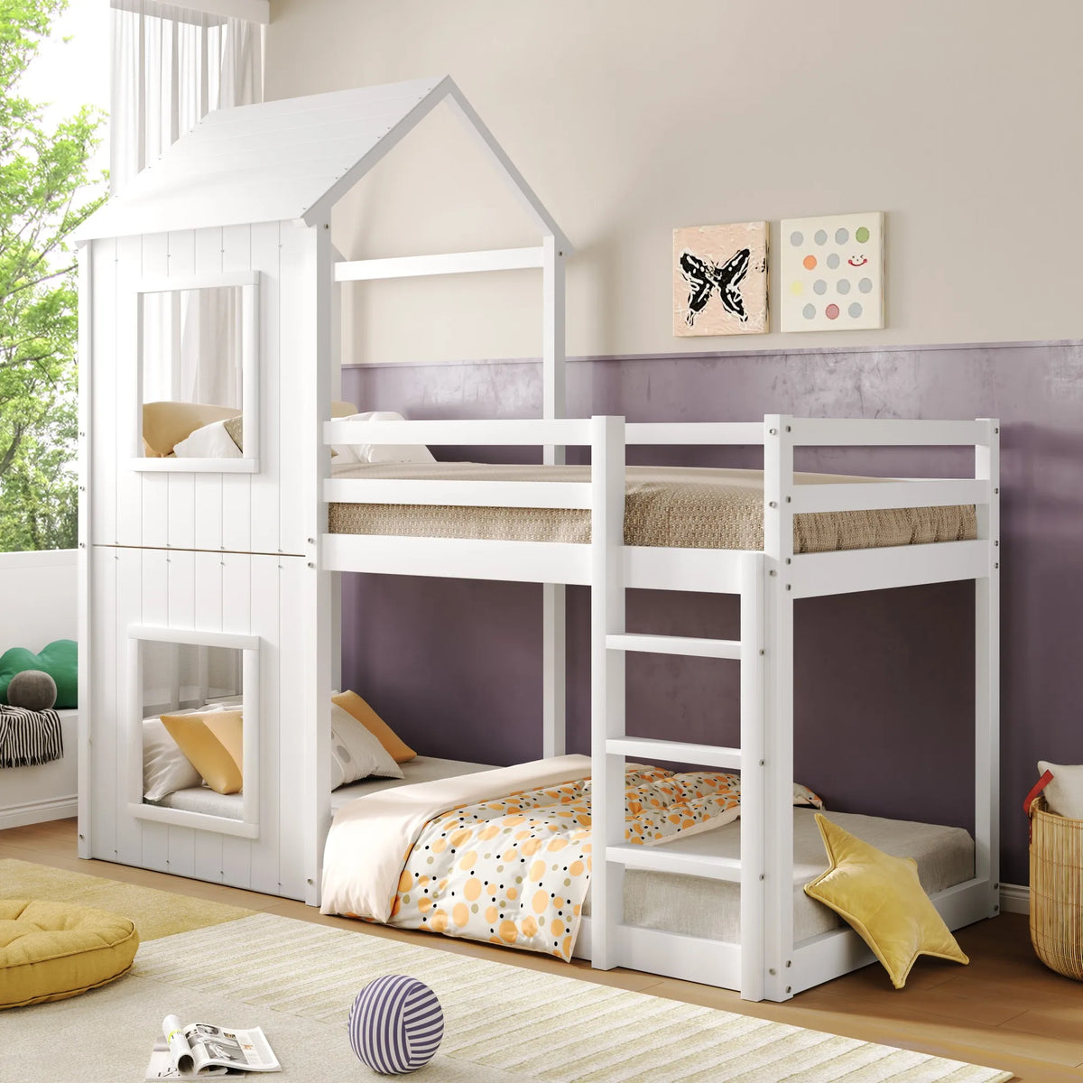 Etagenbett-Hausbett mit Dach für Mädchen und Jungen 90x200 Lilla Kids