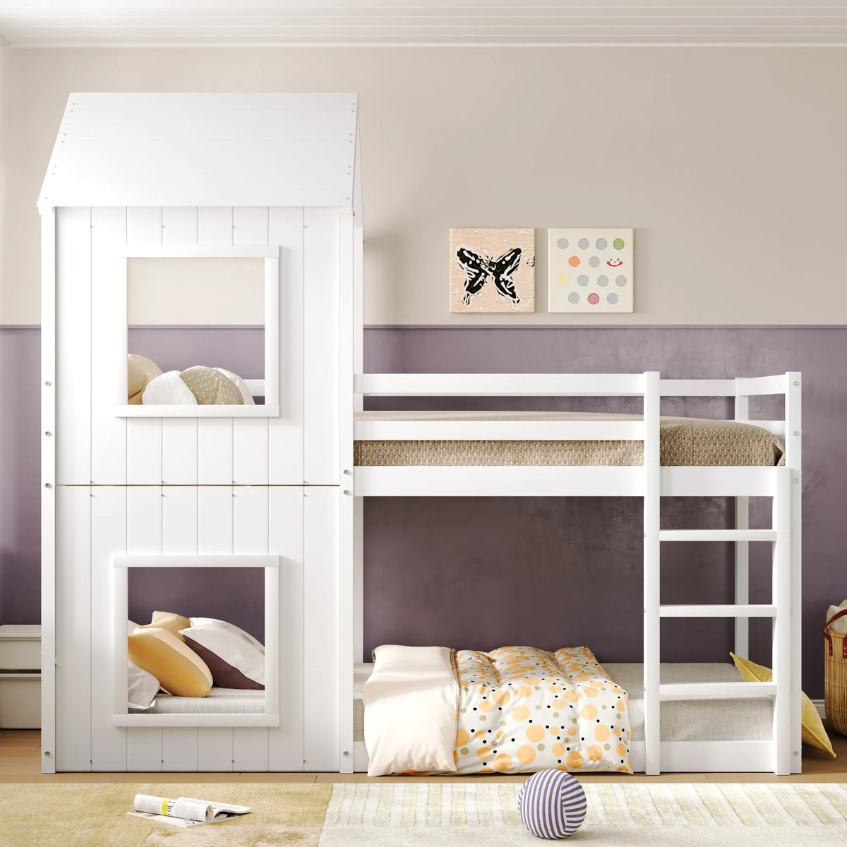 Etagenbett-Hausbett mit Dach für Mädchen und Jungen 90x200 Lilla Kids