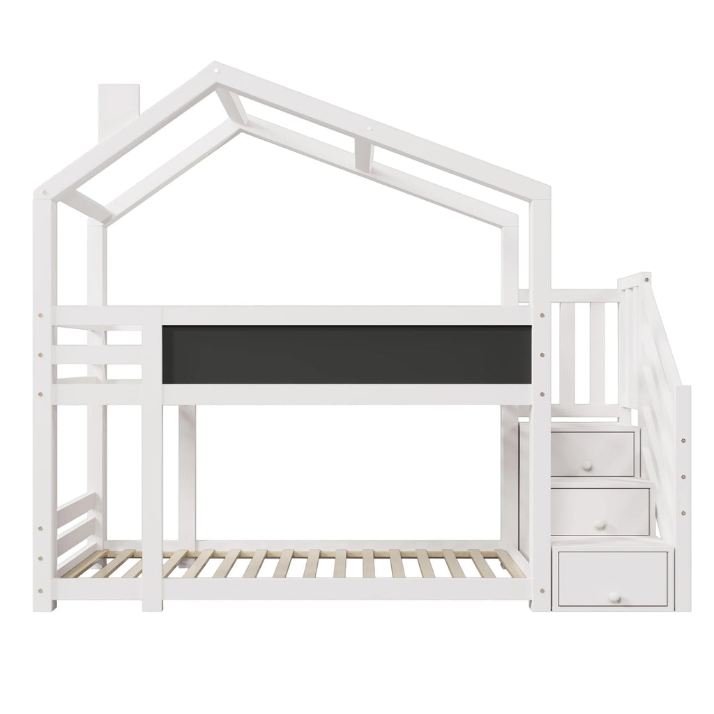 Etagenbett-Hausbett mit Dach und Stauraum 90x200 Lilla Kids