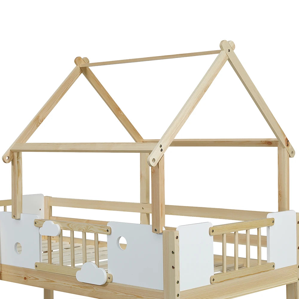 Etagenbett-Hausbett mit Dachdesign und Leiter 90x200 Lilla Kids