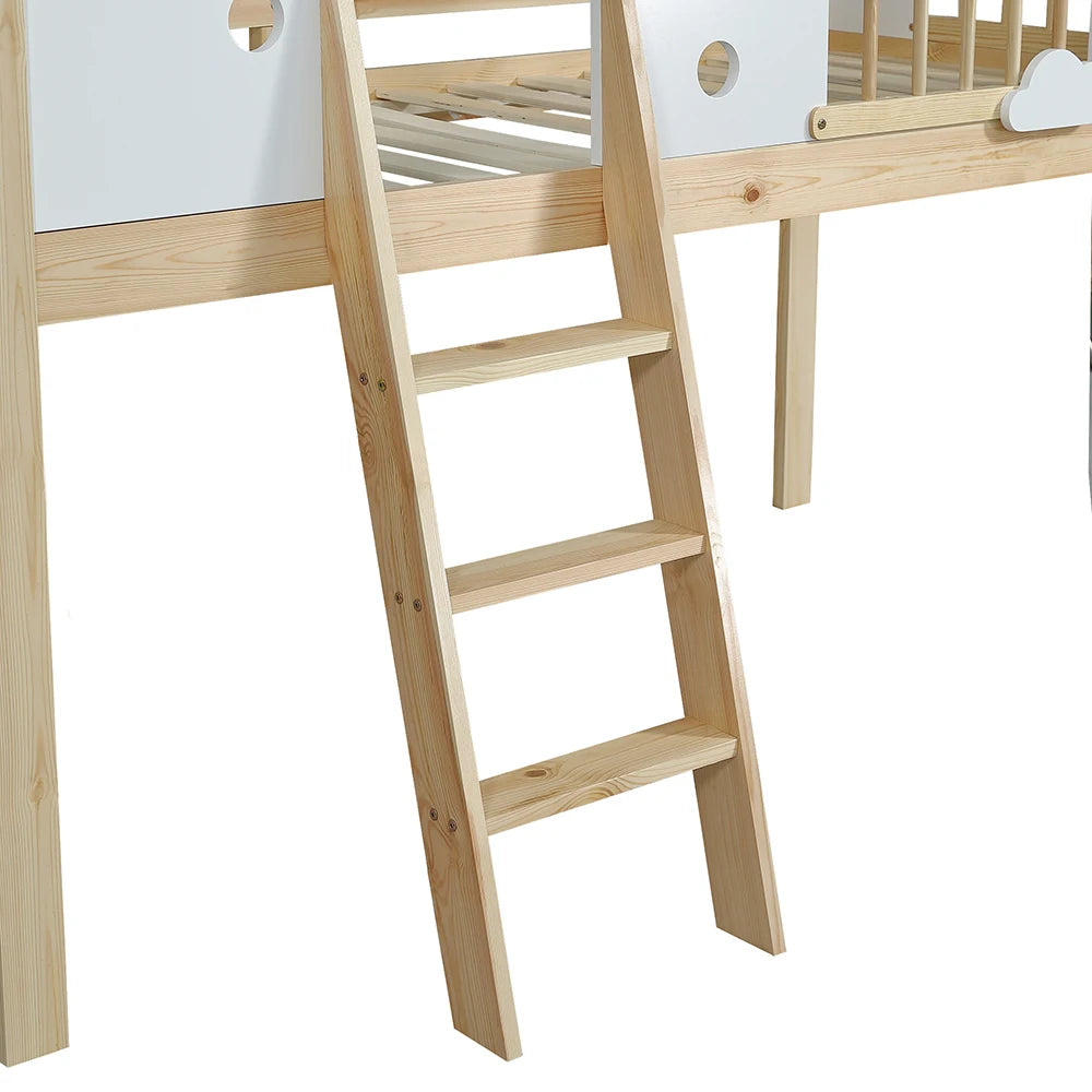 Etagenbett-Hausbett mit Dachdesign und Leiter 90x200 Lilla Kids