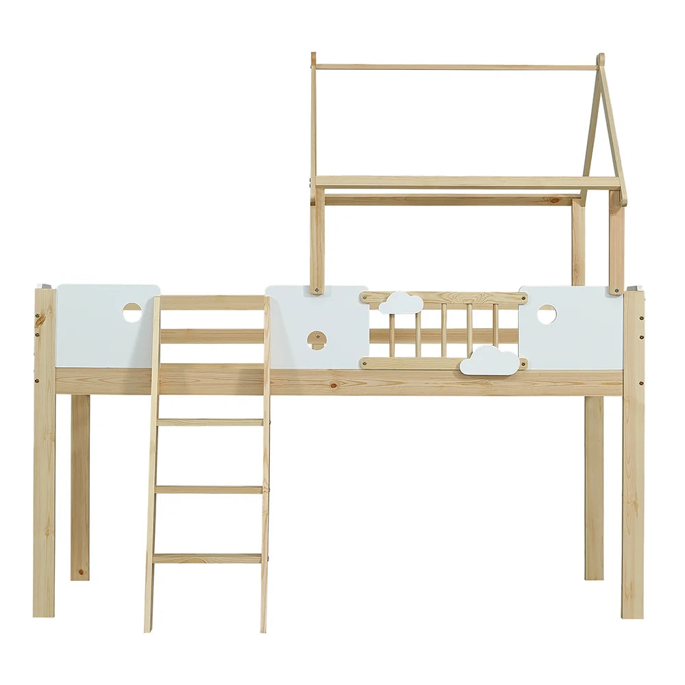 Etagenbett-Hausbett mit Dachdesign und Leiter 90x200 Lilla Kids