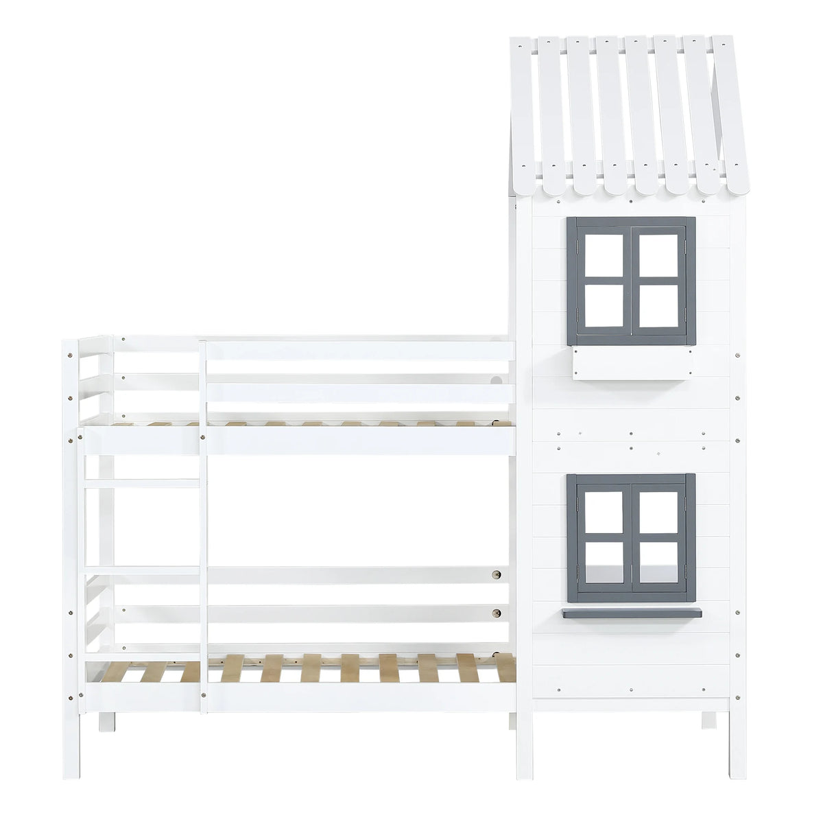 Etagenbett-Hausbett mit Fenstern aus weißer Kiefer 90x200 Lilla Kids