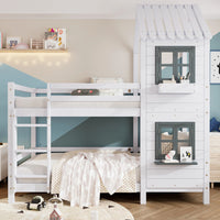 Etagenbett-Hausbett mit Fenstern aus weißer Kiefer 90x200 Lilla Kids