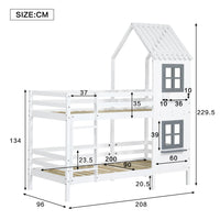 Etagenbett-Hausbett mit Fenstern aus weißer Kiefer 90x200 Lilla Kids