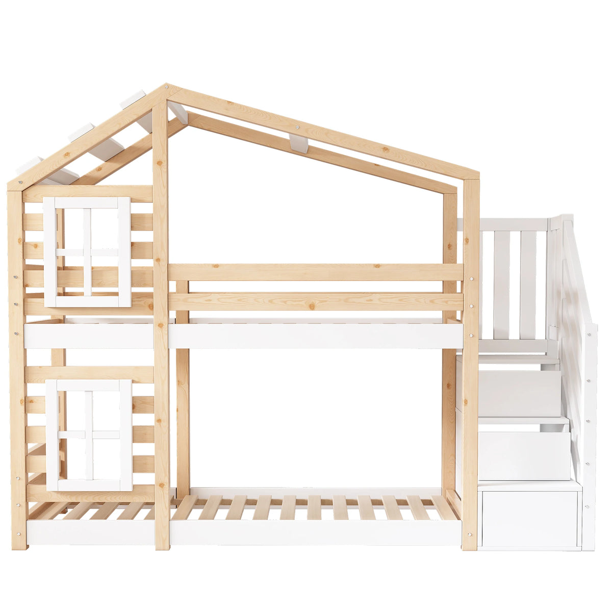 Etagenbett-Hausbett mit Fenstern und Stauraum 90x200 Lilla Kids